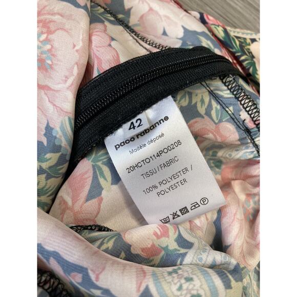 PACO RABANNE Floral Satin Printed Gathered V-Neck Blouse Top Size 42 US 10 - Picture 3 of 4